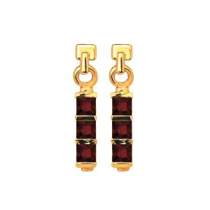 Garnet Gold Earrings - Three Stone
