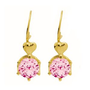 Pink Cubic Zirconia CZ Gold Earrings - Hook Heart