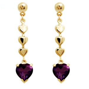 Amethyst Gold Earrings - Heart