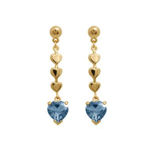 Blue Topaz Gold Earrings - Drop Heart Studs