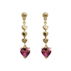 Pink Cubic Zirconia CZ Gold Earrings - Heart