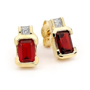 Ruby and Diamond Gold Earrings - Half Bezel