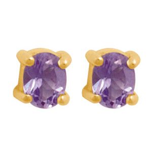 Amethyst Gold Earrings - Oval 4x3mm