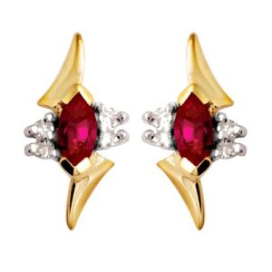 Ruby and Diamond Gold Earrings - Marquise