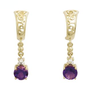 Amethyst and Diamond Gold Earrings - Filigree