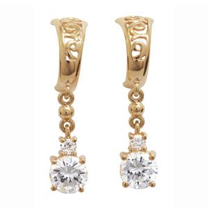 Cubic Zirconia CZ Gold Earrings - Filigree