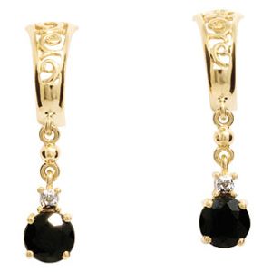 Black Sapphire and Diamond Gold Earrings