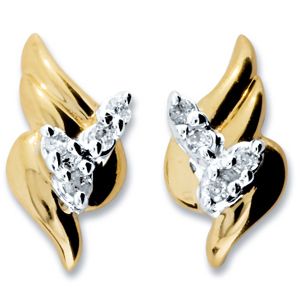 Diamond Gold Earrings - Leaf
