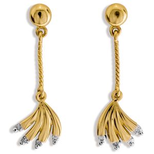 Diamond Gold Earrings - Feather Drop