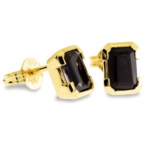Black Sapphire Gold Earrings - 6x4mm Studs