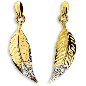 Diamond Gold Earrings - Feather