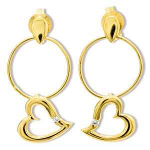 Diamond Gold Earrings - Heart Circle