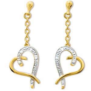 Diamond Gold Earrings - Heart Chain