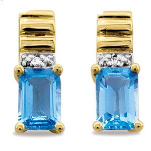 Blue Topaz and Diamond Gold Earrings - Ribbed