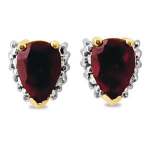 Ruby and Diamond Gold Earrings - Pear Cluster