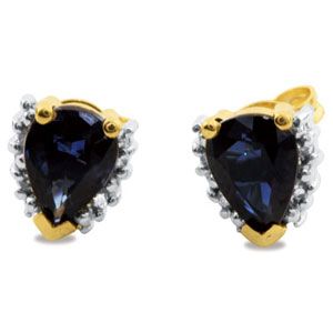 Sapphire and Diamond Gold Earrings - Cluster