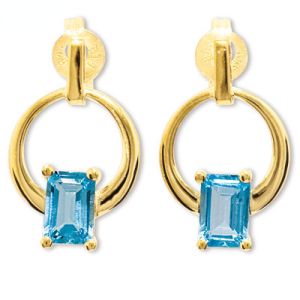 Blue Topaz Gold Earrings - Circle