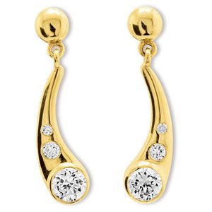 Cubic Zirconia CZ Gold Earrings - Teardrop