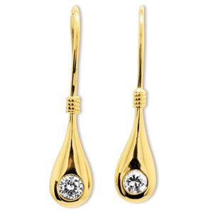 Cubic Zirconia CZ Gold Earrings - Teardrop Hook