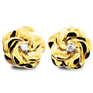 Diamond Gold Earrings - Flower Stud