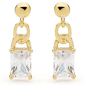 Cubic Zirconia CZ Gold Earrings - Chain