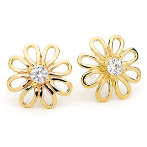 Cubic Zirconia CZ Gold Earrings - Flower
