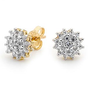 Cubic Zirconia CZ Gold Earrings - Cluster Ball