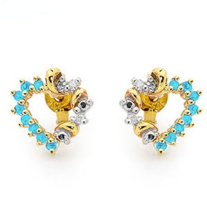 Blue Spinel and Diamond Gold Earrings - Heart