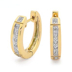 Diamond Gold Earrings - Huggie Hoop