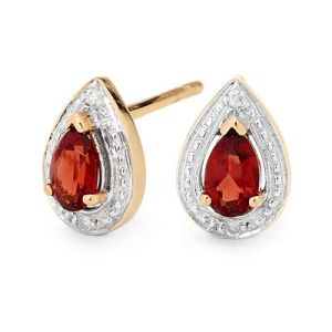 Garnet and Diamond Gold Earrings - Teardrop Cluster