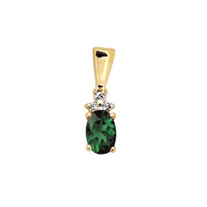 Emerald and Diamond Gold Pendant - 6x4mm