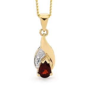 Garnet and Diamond Gold Pendant - Drop