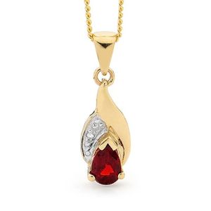 Ruby and Diamond Gold Pendant - Pear Cut