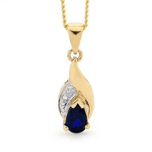 Black Sapphire and Diamond Gold Pendant - Drop