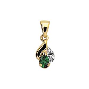 Emerald and Diamond Gold Pendant - Pear