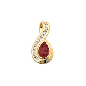 Ruby and Diamond Gold Pendant - Teardrop