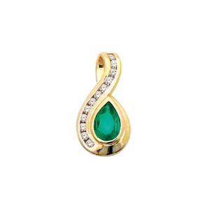 Emerald and Diamond Gold Pendant - Channel Set