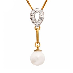 Pearl and Diamond Gold Pendant - Drop