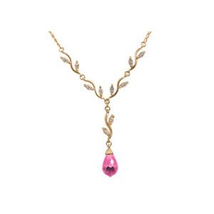 Pink Cubic Zirconia CZ and White CZ Gold Necklace