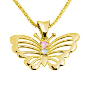 Multicolour Aquamarine and Pink Cubic Zirconia CZ Gold Pendant - Butterfly