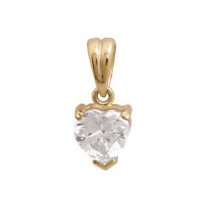 Cubic Zirconia CZ Gold Pendant - Heart Solitaire