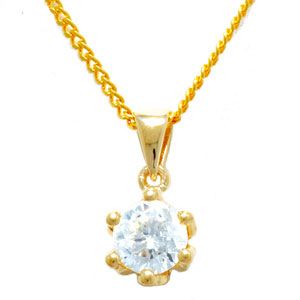 Cubic Zirconia CZ Gold Pendant - Solitaire