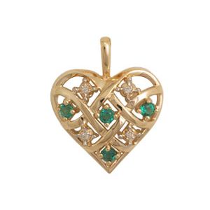 Emerald and Diamond Gold Pendant - Heart