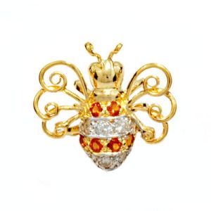 Citrine and Diamond Gold Brooch - Bee