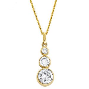 Cubic Zirconia CZ Gold Pendant - Trilogy