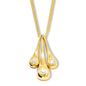 Cubic Zirconia CZ Gold Pendant - Teardrop Trilogy