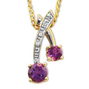 Amethyst and Diamond Gold Pendant - Cherry