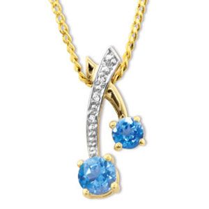 Blue Topaz and Diamond Gold Pendant and Chain - Cherries