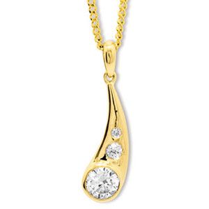 Cubic Zirconia CZ Gold Pendant - Teardrop