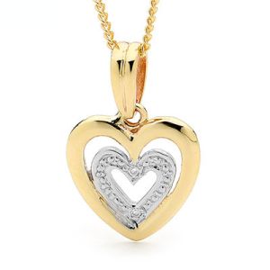 Diamond Gold Pendant - Double Heart